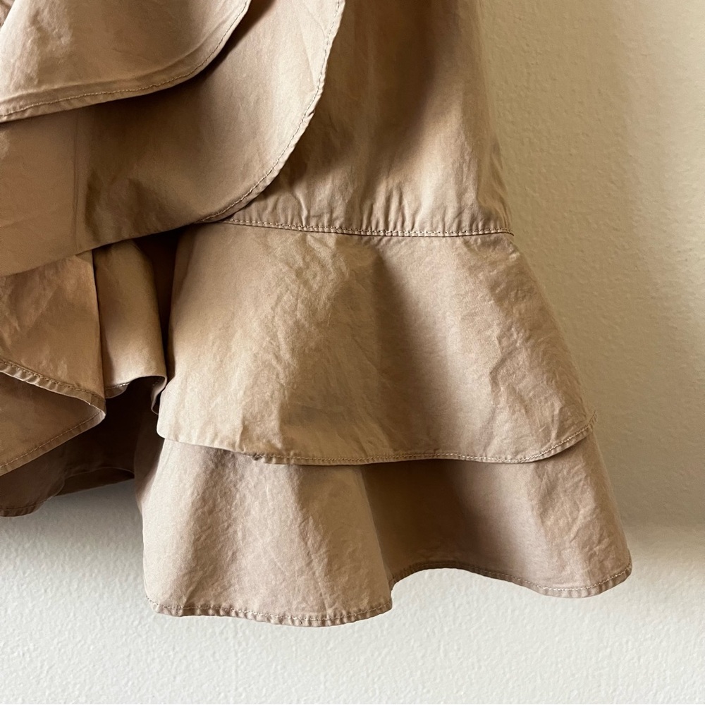 Marissa Webb x RTR Khaki Ruffle Wrap Dress Tan V-Neck Mini Button Front‎ size 0 - Picture 8 of 16